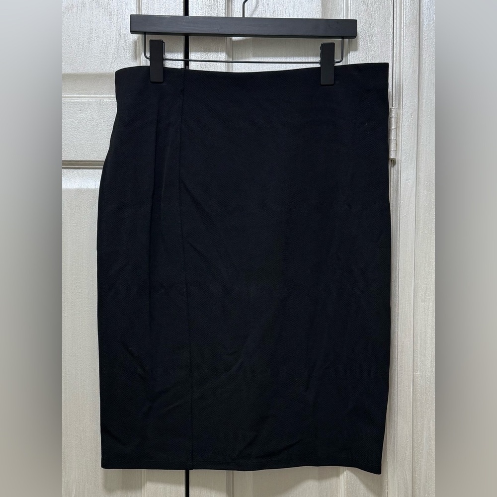 Lauren Ralph Lauren Large Black Stretch Viscose Bland Pencil MIDI Skirt Pull On